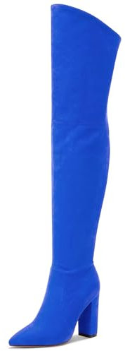 Castamere Donna Moda Cerniera Stivali Sopra il Ginocchio Tacco a Blocco 10CM Tacco Alto Blu Velluto Scarpe EU 38