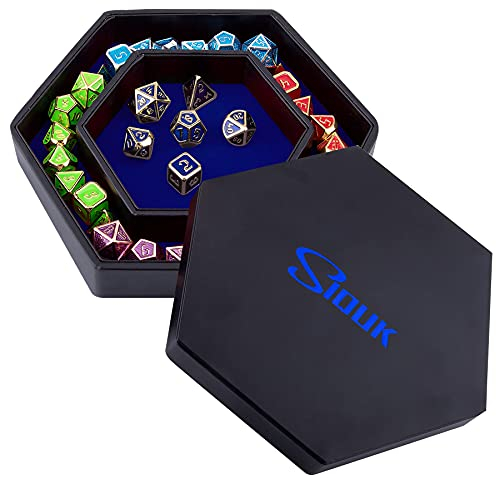 SIQUK Würfelbretter mit Deckel Würfeltablett Würfelteller PU Leder und Samt Würfel Brett Dice Rolling Tray Würfelroller für Würfelspiel D&D, RPG und weitere Spiele, Blau