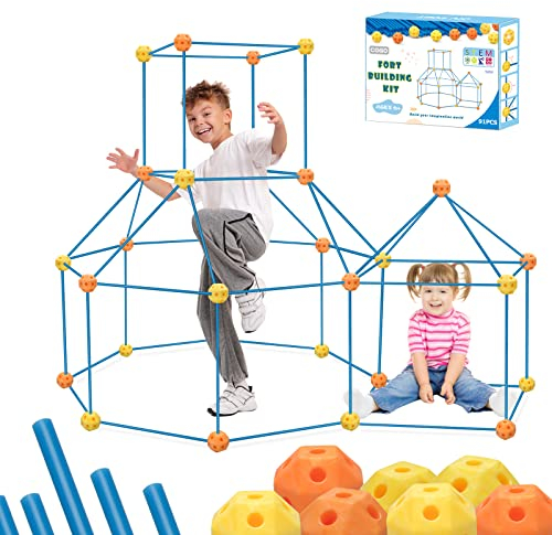 COGO 91-Piece Fort & Den Building Kit for Kids Ages 5+ STEM Construction Toys with Play Tent Indoor Outdoor Playhouse Building Set Creative Educational Gift for Boys & Girls