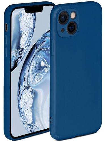 ONEFLOW Soft Case, Compatible with Apple iPhone 13 mini, Silicone Case, Raised Edge for Screen Protection, Dual Layer, Soft Phone Case, Matte Navy Blue