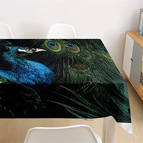 Morbuy Küchentischdecke Abwaschbar, 3D Pfau Muster Tischdecken Rechteckig Tischdecke Wasserdicht Lotuseffekt Abwischbar Tischtuch für Dekoration Garten Outdoor (140x200cm,Pfauenfeder)