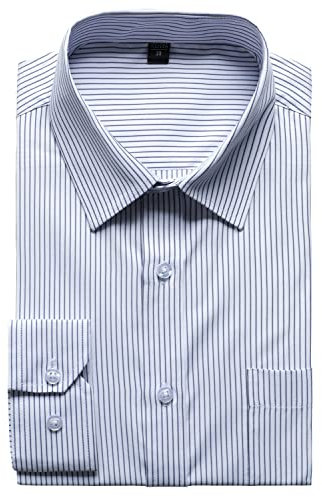 PARKLEES Chemise à manches longues pour homme en sergé solide coupe classique avec poche, Rayures noires et blanches, 3XL