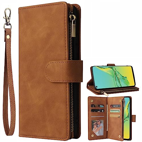 Asuwish Handyhülle für Oppo A53s/A53/A33/A32 2020 Hülle mit Folie Schutzfolie und Kartenfach Klappbar Leder Geldbörse Ständer A 53 53s CPH2135 CPH2127 Handyhüllen Hüllen Schutzhülle Phone Case Braun