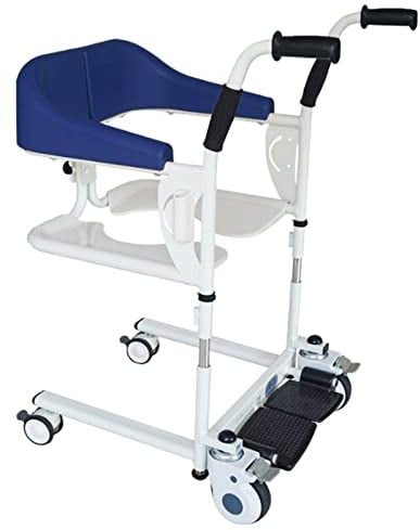 Rollstuhl Fahrbarer Toilettenstuhl Duschstuhl Nachtstuhl auf Rollen Transportrollstuhl mit 180° Geteiltem Sitz, Multifunktions-Patientenlifter Einfacher Transfer zu Toilette und Badezimmer,Blau