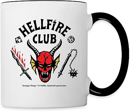 Spreadshirt Stranger Things Hellfire Club Logo Schwarz Tasse Zweifarbig, One size, Weiß/Schwarz