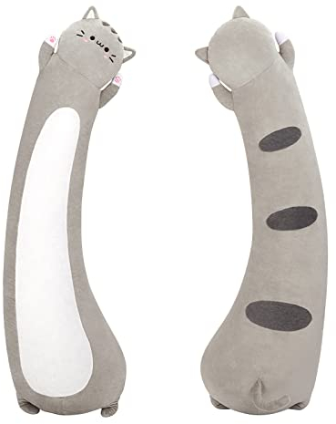 Mewaii 60CM Lange Katze Plüsch Kissen Gefüllte Tiere Squishy Kissen Plüsch Nette Kitty Stern Nacht Schlafen Umarmung Plüsch Kissen Weiche Spielzeug für Kinder (Grau)