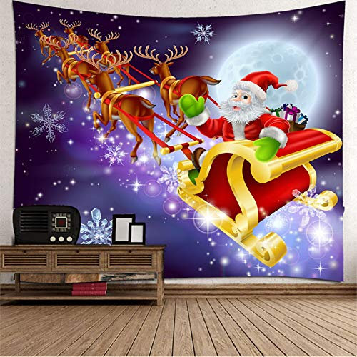 Lieson Wandteppich Weihnachten, Deko Wandteppich Weihnachtsmann mit Hirsch und Schneeflocken Lila Rot Braun Tapestry Wall 150x150CM