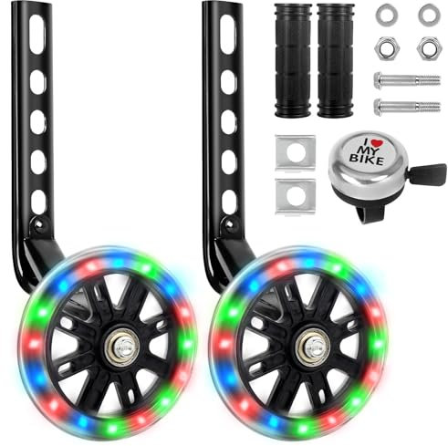 Foreverup Stabilizers for Childs Bike - Bicycle Training Wheels, 1 Pair Universal Bike Stabilisers Mute Flash Wheels with Adjustable Bikes Stabiliser Mounted Kit for 12 14 16 18 20 Inch Childs Bikes
