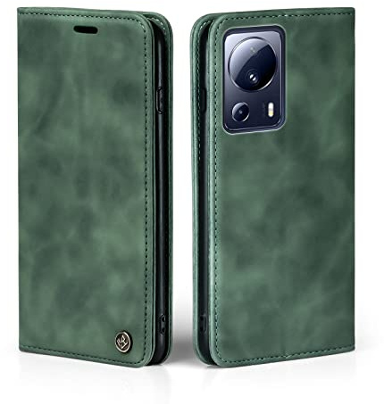 LBH Handyhülle für Xiaomi 13 Lite 5G in Grün mit Karten- und Geldfach Smartphone Hülle mit Standfunktion Flip Case Schutzhülle Magnetverschluss Vintage