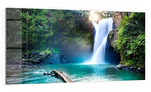 DEQORI Glasbild Echtglas | Motiv Tegenungan Wasserfall | horizontal einteilig 100x50 cm | schöne Dekoration | Wandbild für Wohnzimmer, Schlafzimmer, Flur & Küche | moderne Wanddeko