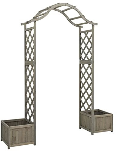 Keketa Arche de jardin en bois avec pot de fleurs, pergola, entrée, arche treillis pour plantes grimpantes, jardin, pelouse, patio, cour, décorations de mariage Gris bois massif