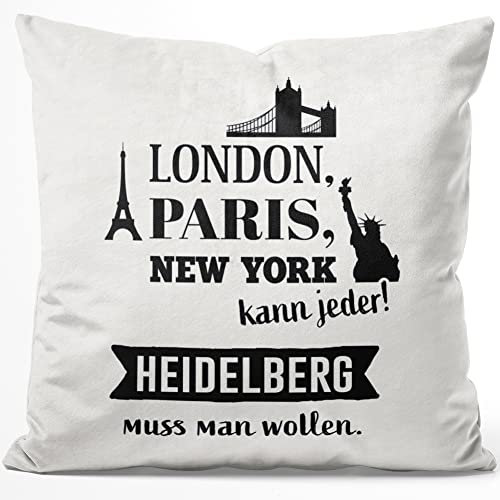JUNIWORDS Kissen, London, Paris, New York kann jeder! Heidelberg muss man wollen, 40 x 40 cm, Flauschig Samtweich Weich (1009490)