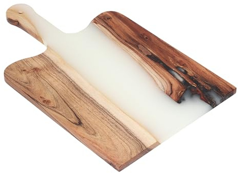 LAVAUK Käsebrett aus Akazienholz und Epoxidharz, 41,9 x 25,4 cm, Verwendung als Servierplatte für Geschirr, Lebensmittel, Wurst, Vorspeisen, Snacks, Schneidebrett für Obst und Gemüse, Weiß