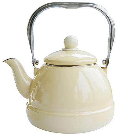 Bollitore da tè giallo per fornello smaltato, per campeggio all'aperto, bollitore da tè caldo, decorazione vintage per la cucina della fattoria, 1,6 L