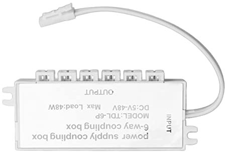 FTVOGUE LED Splitter Junction Box, 6 Way Power Supply Coupling Box Electrical Power Cord Connection Box DC Power Splitter for LED, Outlet Switches