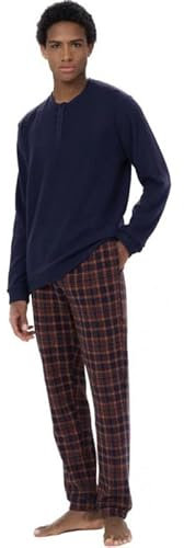 RAGNO Pigiama uomo in Cotton Eco Pile punto milano pantalone scozzese art. U770N1-52, Blu