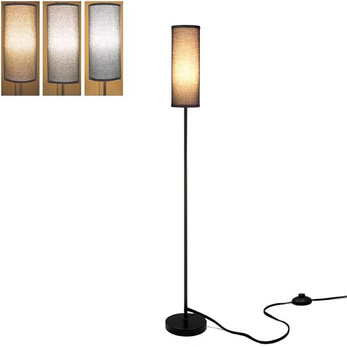 JHuiLap LED Floor Lamp Simple Design, Modern Floor Lamp with Shade, Tall Lamps for Living Room Bedroom Office Dining Room Kitchen, Black Pole Lamp with Foot Switch (Bulb Included) (Black Shade)