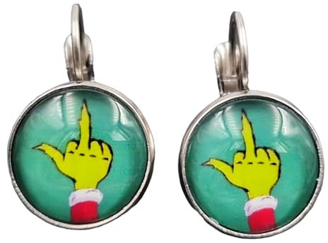 Stechschmuck Ohrringe Ohrhänger Handmade Brisuren Nikolaus Winter Advent Weihnachten Hand Grün Mittelfinger Silber Farben Damen Kitsch Kawaii 1 Paar Größe Wählbar (Brisuren 12mm)