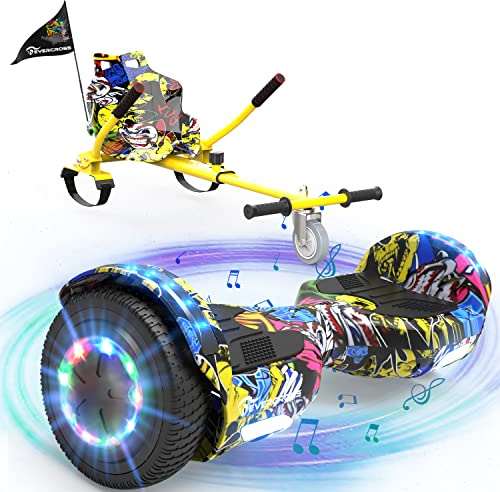 EVERCROSS 6,5 Hoverboards mit Sitz, Self Balance Scooter mit Bluetooth & LED, Hover Board mit Hoverkart mit 4Ah Batterie für Kinder Jügen Erwachsen