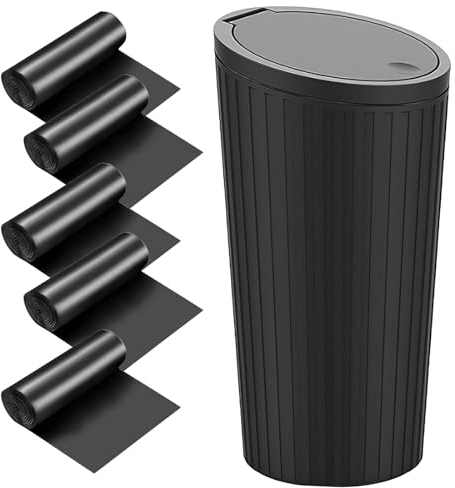 Palmcee Car Trash Can with Lid, Mini Car Cup Holder Trash Bin Small Car Door Pocket Garbage Can Bin Trash Container with 5 Roll Trash Bag for Automotive Office Home Kitchen