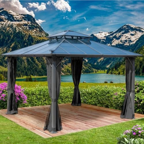 BRAST® Pavillon Aluminium Pagode 3,5x3,5m | viele Modelle & Farben | inkl. Moskitonetz | festes Dach | wasserdicht | stabil | UV-Schutz | Dunkelgrau