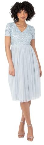 Maya Deluxe Damen Robe Soirée Midi Ornée D'un Col En V À Manches Courtes Pour Bal De Fin D'année, Mariage Brautjungfernkleid, Hellblau, 38