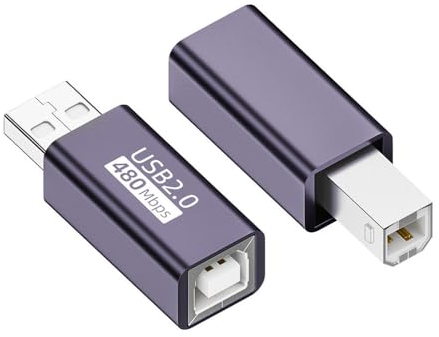 xiwai Adaptador USB 2.0 tipo B hembra a tipo A y tipo B macho, paquete de 2 conectores de extensión para disco de escáner de impresora