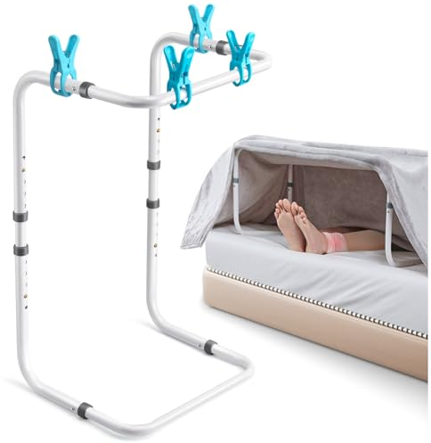 DePango Blanket Lifter for Feet, Adjustable Height Blanket Lifters for Foot of Bed, Aluminum Alloy Blanket Lifter for Foot Toes Leg Knee Ankle Post Surgery Recovery, 4 Clips Included