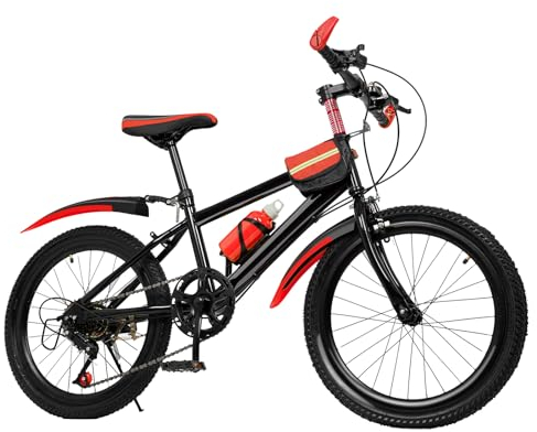 PurpleMinder 7 Velocità Mountain Bike per Bambini, MTB Bicicletta 20 Pollici Regolabile in Altezza per 7-13 Anni con Doppio Freno a Disco, Forcella Ammortizzata, Bollitore (Rosso)