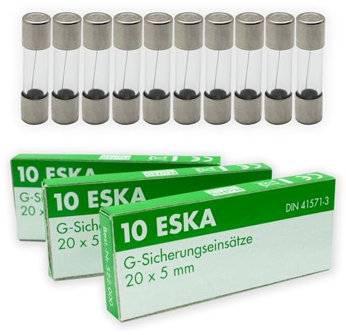 ESKA 2A Feinsicherungen 5x20mm Glassicherung | Träge Auslösecharakteristik für 220V / 230V / 250V AC | G-Sicherungseinsätze | 10 Stück | Eska Nr. 522.500