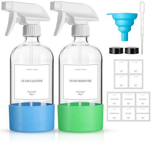 GIVAMEIHF 16oz Clear Glass Spray Bottles,2 Pack Glass Spray Bottles Refillable Empty Bottle with Adjustable Nozzle,Spray Bottle for Essential Oils,Cleaning,Pets,Plant, Hair Mister