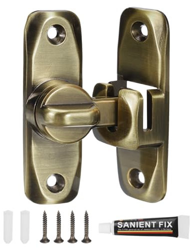 sourcing map 90/180 Degree Barn Door Lock, No Drilling Zinc Alloy Flip Gate Sliding Latches, Portable Security Door Lock Latch for Kitchen Cabinet Push/Sliding/Barn Door, Bronze