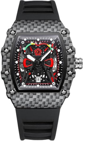 rorios Mode Armbanduhren für Herren Mode Tonneau Sport Uhr Analog Quarz Uhr Leuchtend Datum Kalender Uhren mit Silikon Armband für Männer Schwarz