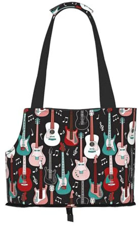 Tragetasche für Haustiere, tragbare Reise-Hundehandtasche mit Sicherheits-Metallschnalle für U-Bahn-Wanderungen, Rock Roll Gitarre
