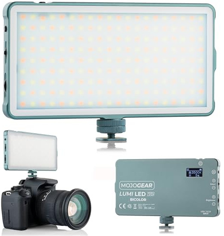 MOJOGEAR Lumi Bicolor LED-Lampe Medium – 12 W – Robustes Metall – 4000 mAh-Akku – weißes/gelbes Licht – leistungsstarke Lampe für Kamera/Studio/Video – Grau
