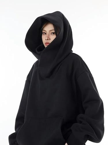 ZSHDTKWB Kapuzenpullover Damen Herbst Farbe Turtleneck Hoodies Für Männer Vintage Sweatshirts Hip Hop Japanische Streetwear Oversized Hoodie-schwarz-XXL(67 5-75kg)