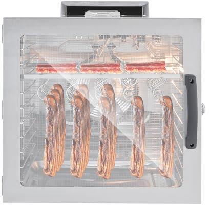 Essiccatore in acciaio inox, 1000 W, con 20 ganci e funzione timer, controllo LED da 30 °C a 90 °C, per essiccazione di verdure, frutta, carne, vassoi in acciaio inox