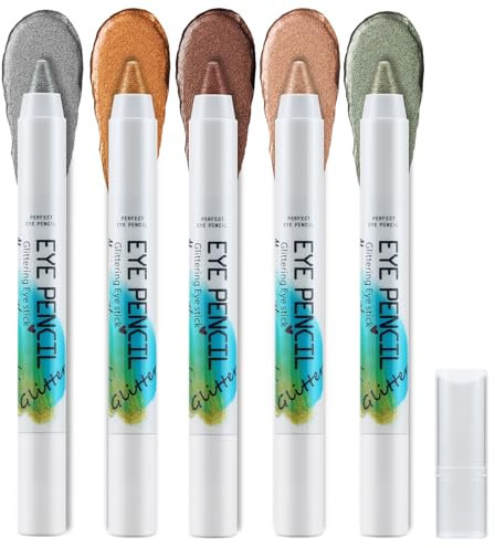 Apooliy 5 Farben Lidschatten-Stift Set - Metallisch Schimmernder Creme-Lidschatten, Wasserfest & Langanhaltend
