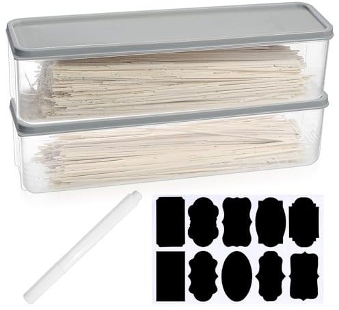 2 x Spaghetti Aufbewahrungsbox mit Deckel Küche, Schmale Pastabehälter Nudelbehälter, Stapelbar Luftdichte Vorratsdosen für Cornflakes Behälter Nudeln Müsli Spender, Kühlschrank Organizer mit Deckel