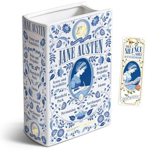 H&H + 6 in 1 + Jane Austen Buchvase für Blumen + Lesezeichen + Emma, Mansfield Park, Sinn und Sensibilität, Northanger Abby, Persuasion, Pride und Vorurteil Merch + 2025 Jane Austen Jubiläumsausgabe