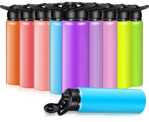 Mimorou 10 Pieces 25oz Reusable Aluminum Water Bottles Bulk Multicolor Outdoor Sports Water Bottles Multipack Travel Bottles for Gym, Hiking, Cycling, Camping, Fishing, Snap Lid(Macaron Color)
