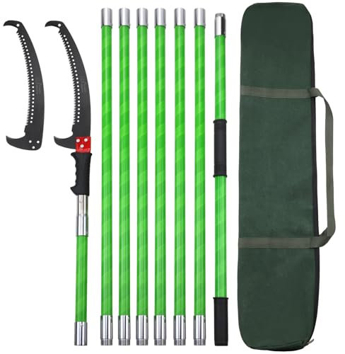 WUDLEP Astsäge mit Stiel 8m Höhenverstellbar 2,4m-8,23m Klinge aus Kohlenstoffstahl mit Tragetasche und 2 Sägeblätter, Baumsäge Gartengeräte-Set, schneidet sauber und schnell für hohe Äste