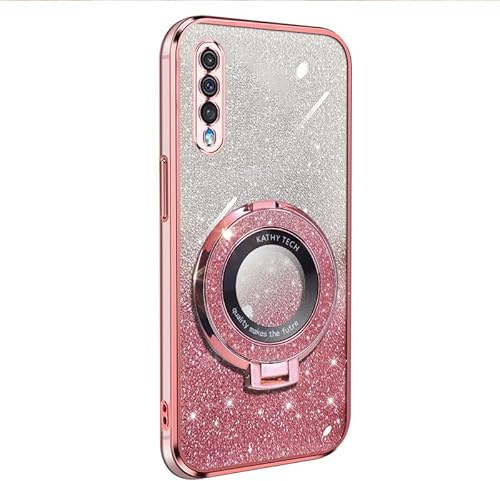 for Samsung Galaxy A50 Hülle,[Weiche TPU Abdeckung + Glitzer Papier] 3 in 1 Hybrid Hülle mit 360°drehbar Kickstand Finger Griff Halter Handyhülle für Samsung Galaxy A50 - Roségold