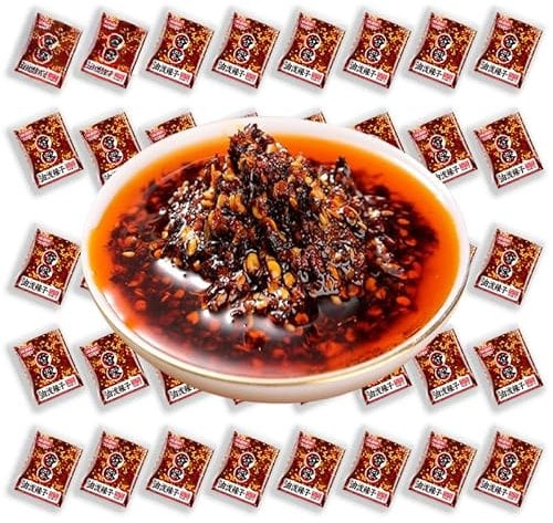Chinese flavor oil chili,Red oil chili,Spicy seasoning,Chili sauce,Condiments, Hot Pepper Sauce,Table sauce,barbecue hot pot dipping sauce, Seasoning,Snack food,Noodle sauce (10 packs)