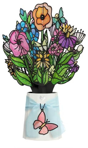 Lovepop Bouquet di fiori di carta per la festa della mamma, per lei, biglietti di auguri 3D per mamma, moglie, donne, 30,5 cm, bouquet di farfalle e fiori in vetro colorato, biglietto vuoto incluso
