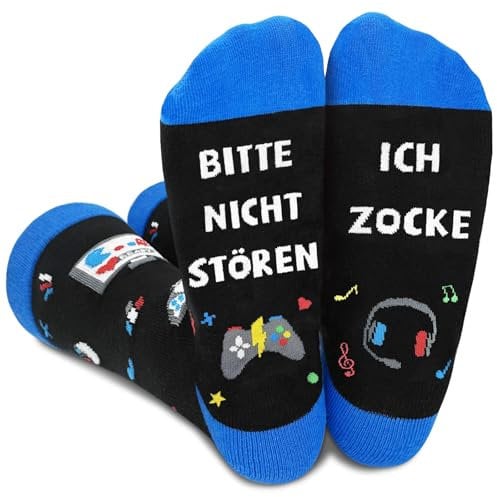 YUNYAKARSA Lustige Socken Zocken mit Spruch BITTE NICHT STÖREN ICH ZOCKE, Gaming Socken Lustige Geschenke für Männer Weihnachten, Zocker Geschenk Coole Sachen für Jungs Damen Junge 10 11 12 13 Jahre