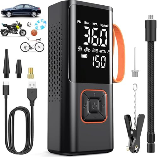 Kasakily Luftpumpe Elektrische Fahrradpumpe Tragbare Kompressor Klein Luftpumpe 150PSI mit 7500mAh Akku Elektrische Reifenpumpe mit Digitale Anzeige LED Licht 5 Modi für Auto Motorrad Fahrrad