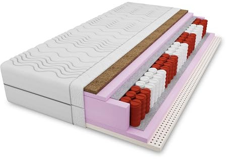 4ALL HOME Taschenfederkernmatratze M11 H3/H4 – Latexmatratze mit Kokosmatte - 7-Zonen - Orthopädisch - Atmungsaktiv - Hypoallergen - Abnehmbarer Bezug (Bezug: Weiß, 180x200cm)