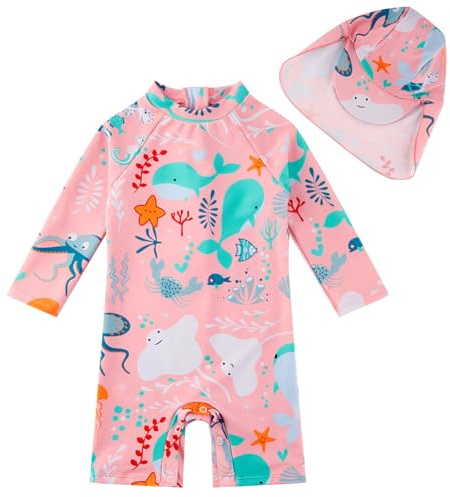 upandfast Baby Badeanzug mit Knöpfen UPF50+ Badebekleidung Für Baby Mädchen | Hält 98,5 % der UV-Strahlen ab.Weiches Material.Knöpfe für Schnellen Windelwechsel.Geeignet für Strand,Schwimmbad,Urlaub