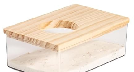 Zyiphor Hamster Sandbad Hamster Badewanne Rennmaus Sandbad mit Leiter Hamsterkäfig Sandbad Hamster Sandbadbehälter Container mit Holzdeckel für Mäuse Lemminge Rennmäuse